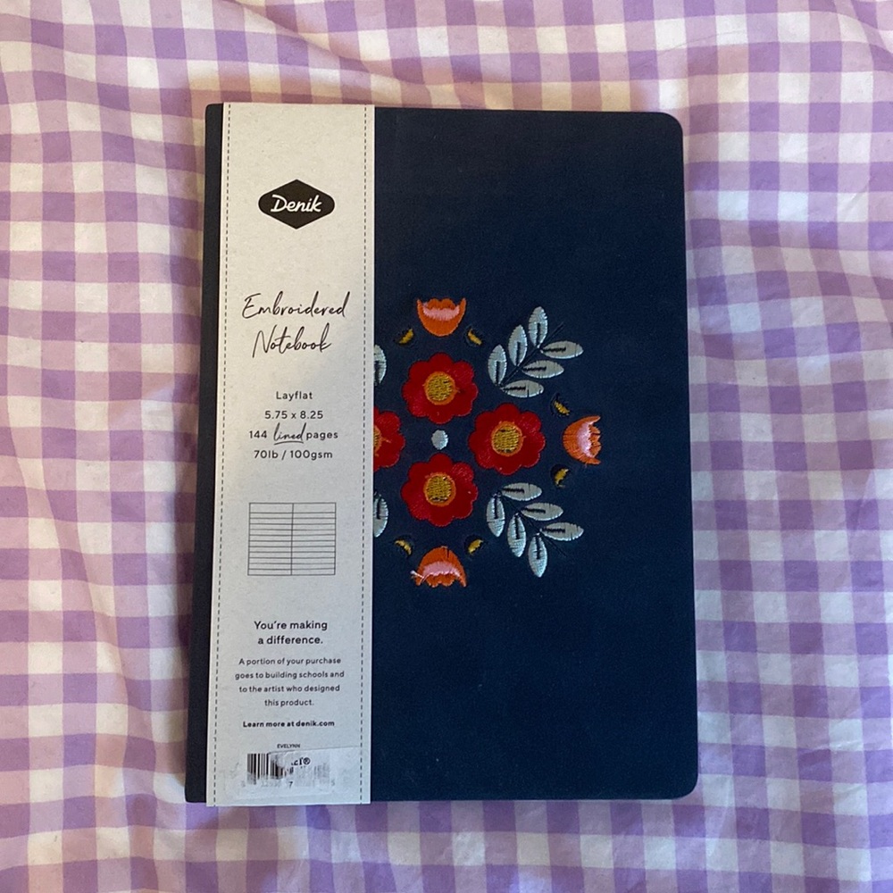Denik Lined Suede Embroidered Notebook Journal